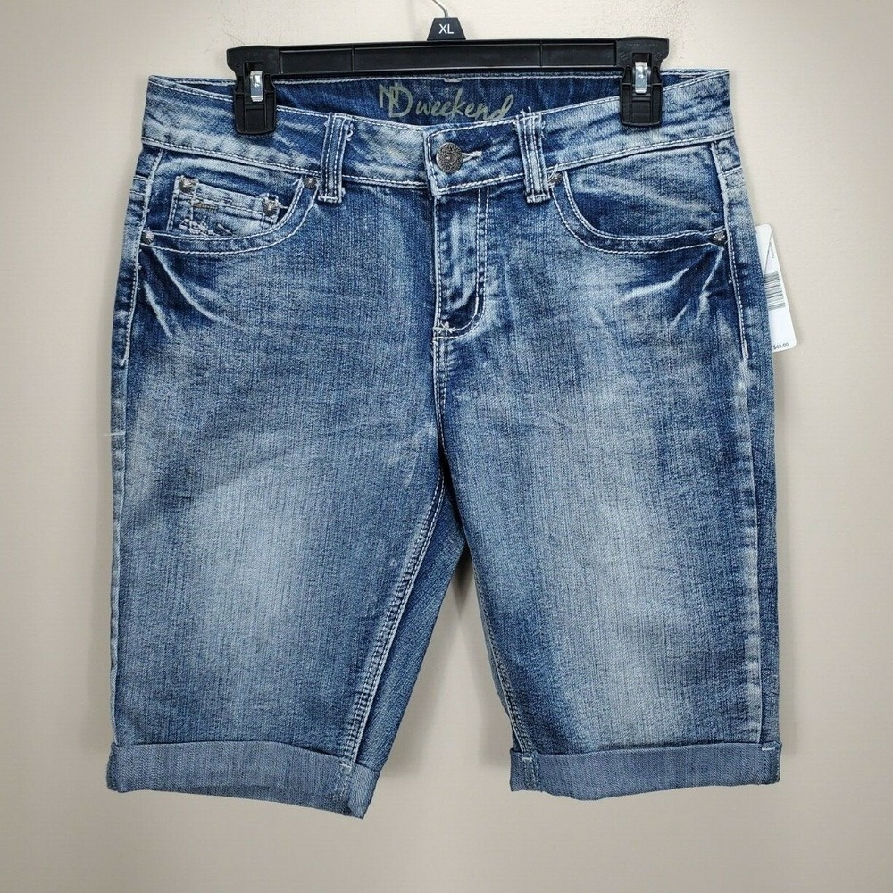New Directions blue denim jean bermuda shorts womens 6 zip fly pockets